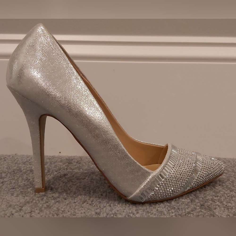 Silver heel shoes with sparkly front